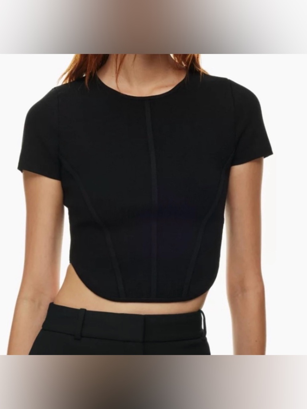 Aritzia Black Short-Sleeve Fitted Crop Top